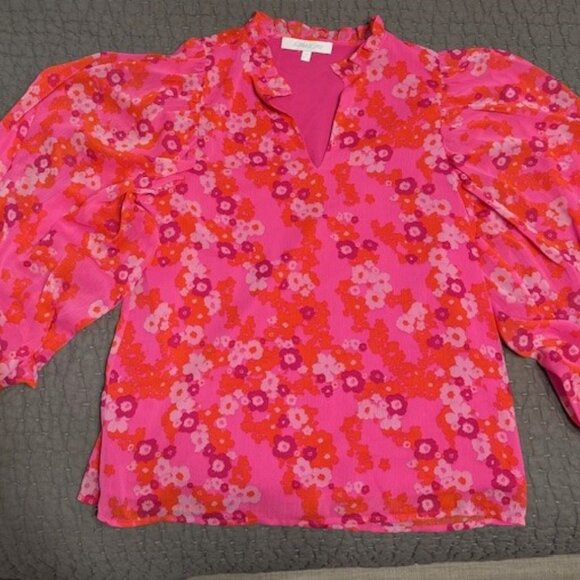 Mod Boutique - Sugar Lips Pink and Orange Split Neck Blouse - XS - Picture 1 of 5